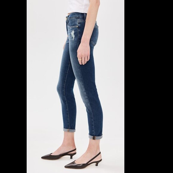 FRAME DENIM ‘Le Garçon’ Boyfriend West End Distressed Cropped Blue Jeans Size 26 - Picture 1 of 7